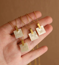 Joolim Jewelry 18K Gold Plated Mosaic Checkered Shell Square Pendant Necklace Stainless Steel Jewelry Wholesale Tarnish Free