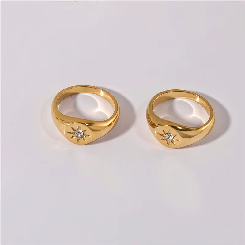 High End 18K PVD Gold Plating Sparkling North Star Stainless Steel Rings Diamond Rings Stainless Steel Jewelry