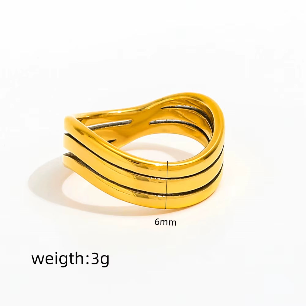 Joolim High End 18K Gold Plated Three Layer Hollow Waved Ring for Women Finger Ring Wholesale
