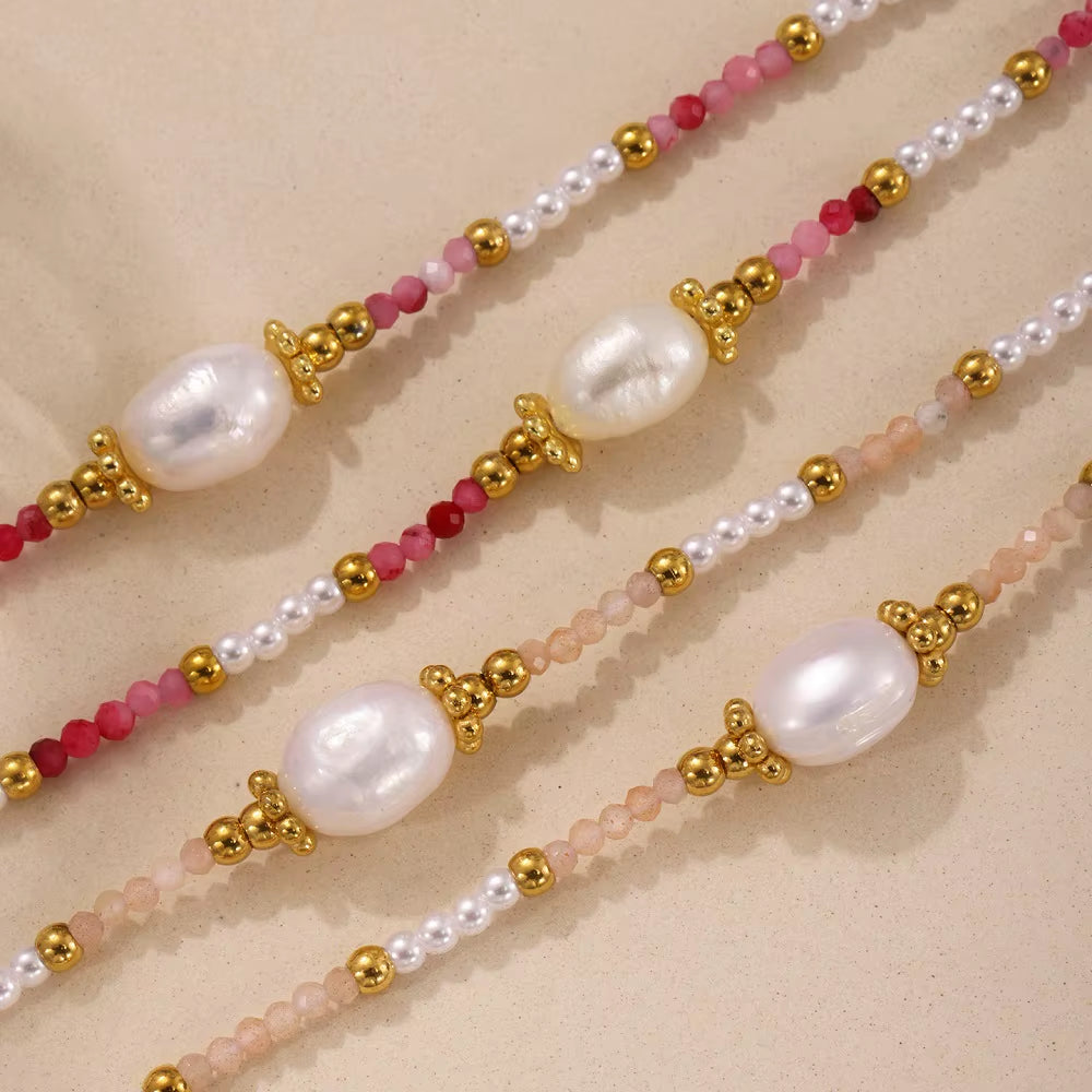 JOOLIM High End Stainless Steel Style Colorful Natural Stone Section Vintage Necklace 18K Gold Plated Jewelry Wholesale