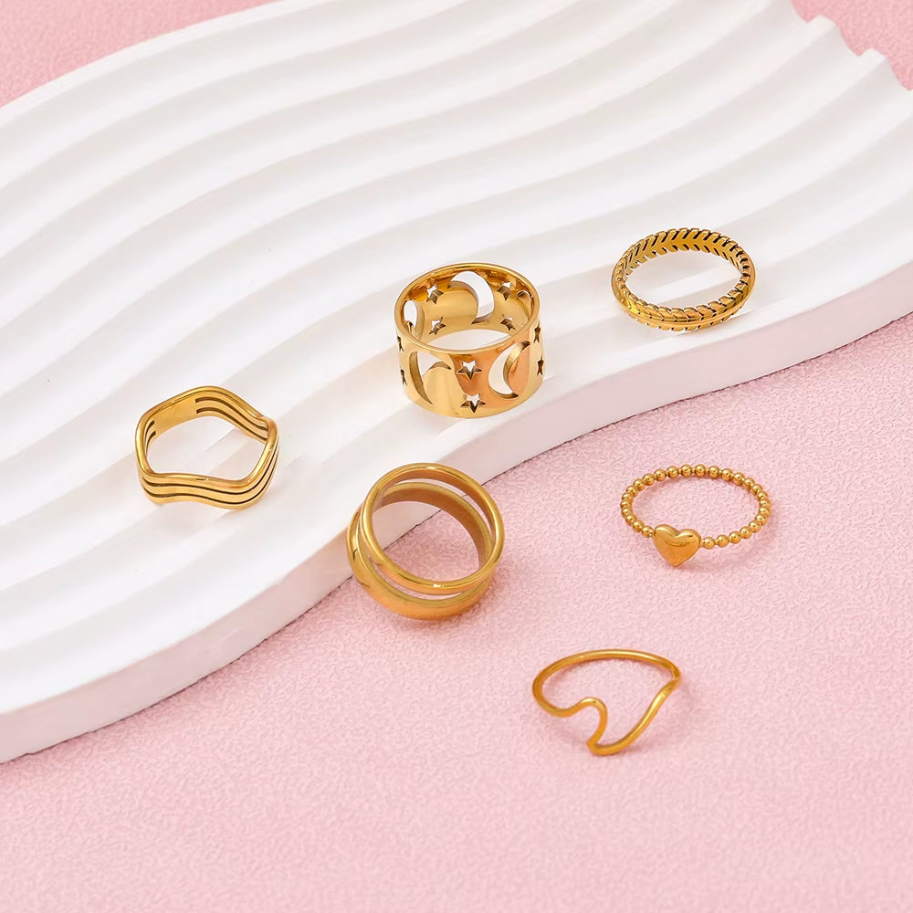 Joolim Jewelry 18K Gold Plated Stainless Steel Line Waved Sea Gull Rings for Women