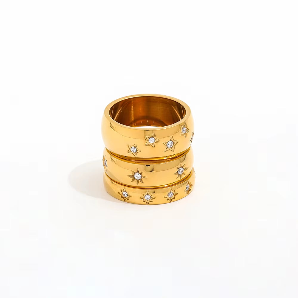 Joolim Jewelry Wholesale 18K Gold Plated Star Zirconia Stainless Steel Ring for Women Dainty Ring