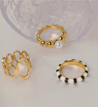 Joolim Jewelry 18K Gold Plated Black White Zebra Enamel Stainless Steel Rings for Women Tarnish Free