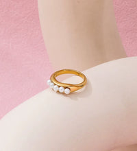 Joolim Jewelry Wholesale 18K Gold Plated Dainty Little Fresh Water Pearl Stainless Steel Rings for Women Statement Rings