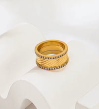 Joolim Jewelry Wholesale High End PVD No Fade Fashion Chunky Double Layer Zirconia Band Stainless Steel Ring for Women