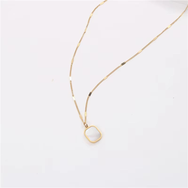 Joolim 18K Gold Plated Dainty White Rectangle Shell Pendant Necklace Stainless Steel Jewelry Wholesale