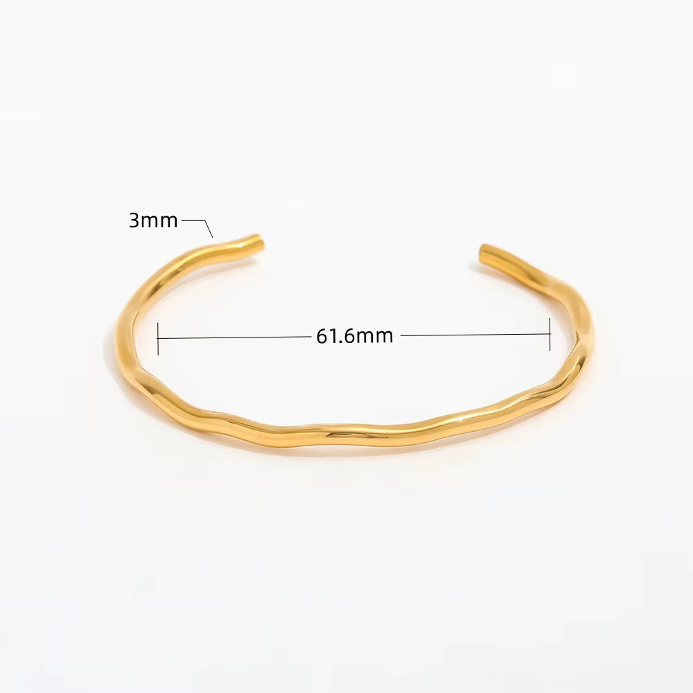 High End Gold Plated Stainless Steel Simple Cuff Bracelet Trendy Jewelry