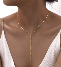 Joolim Jewelry Dainty Square Bar Bead Y Tassel Pendant Necklace 18K Gold Plated Stainless Steel Trendy Necklace