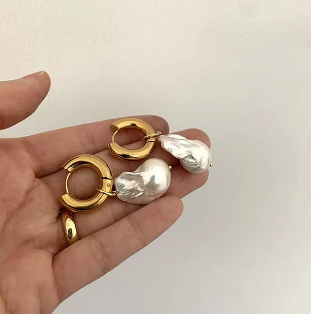 JOOLIM Waterproof Tarnish Free High End Imitation Irregular Baroque Pearl Drop Earring Stainless Steel Jewelry