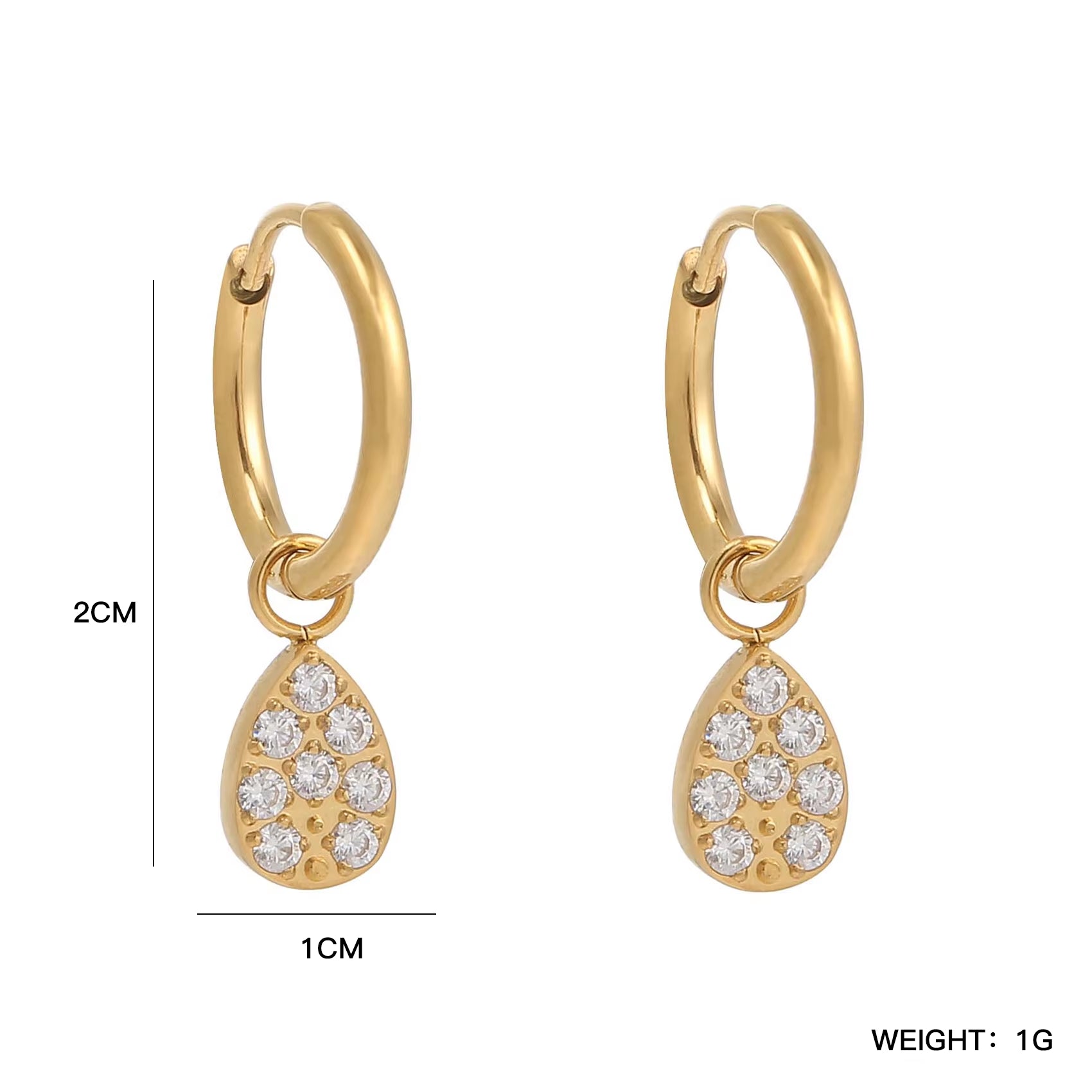18K Pvd Dainty Elegant CNC Cubic Zirconia Pave Heart Waterdrop Starburst Cross Stainless Steel Hoop Earring Fine Jewelry