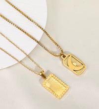 Joolim Jewelry 18K Gold Plated Sun Moon Burst Rectangle Pendant Necklace Stainless Steel Trendy Jewelry