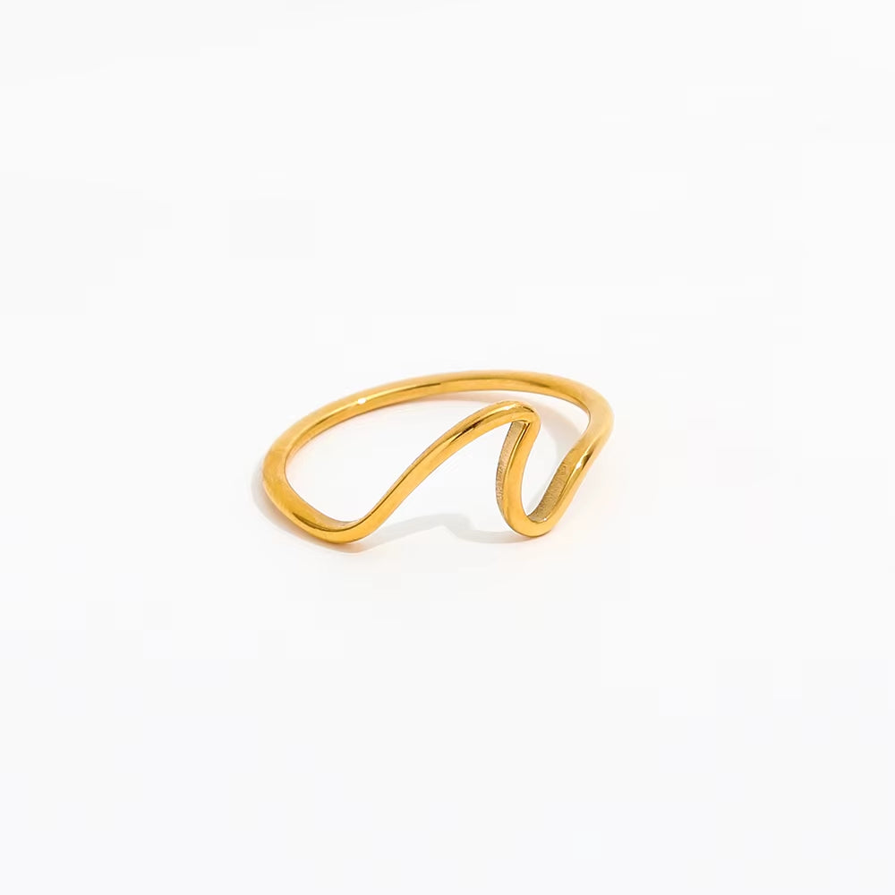 Joolim Jewelry 18K Gold Plated Stainless Steel Line Waved Sea Gull Rings for Women