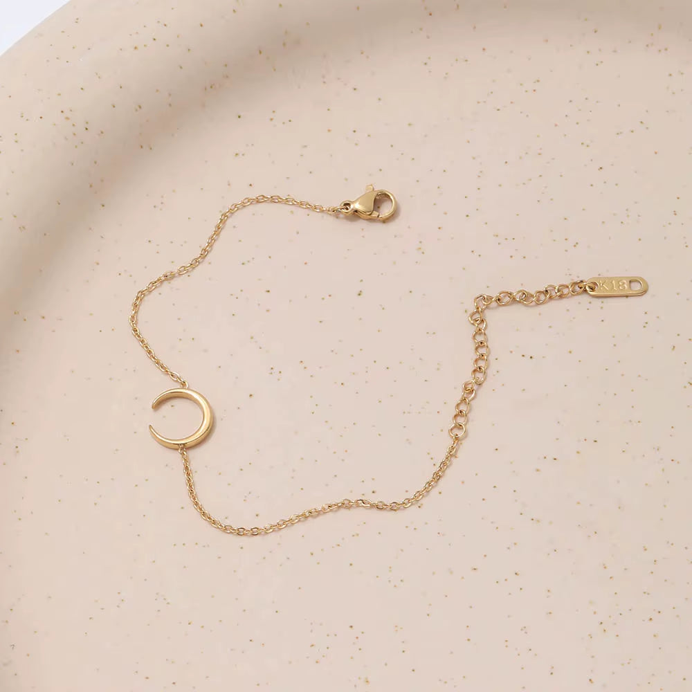 High End Crescent Moon Stainless Steel for Women Wholesale Jewelry 18K Gold Plated Bracelets Geometric