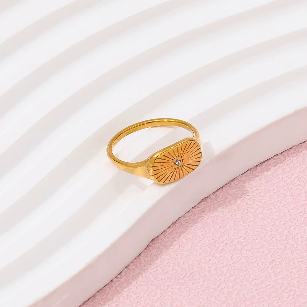 Joolim Jewelry Wholesale 18K Gold Plated Sun Rays Burst Stainless Steel Rings for Women Statement Rings