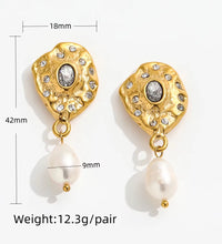 Trendy Earring 18K Gold Plated Zirconia Pave Fresh Water Pearl Pendant Stud Earring Stainless Steel Earrings Wholesale