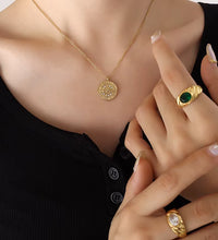 JOOLIM High End Stainless Steel Zirconia Zodiac Pointer Coin Pendant Necklace 18K Gold Plated Jewelry Wholesale