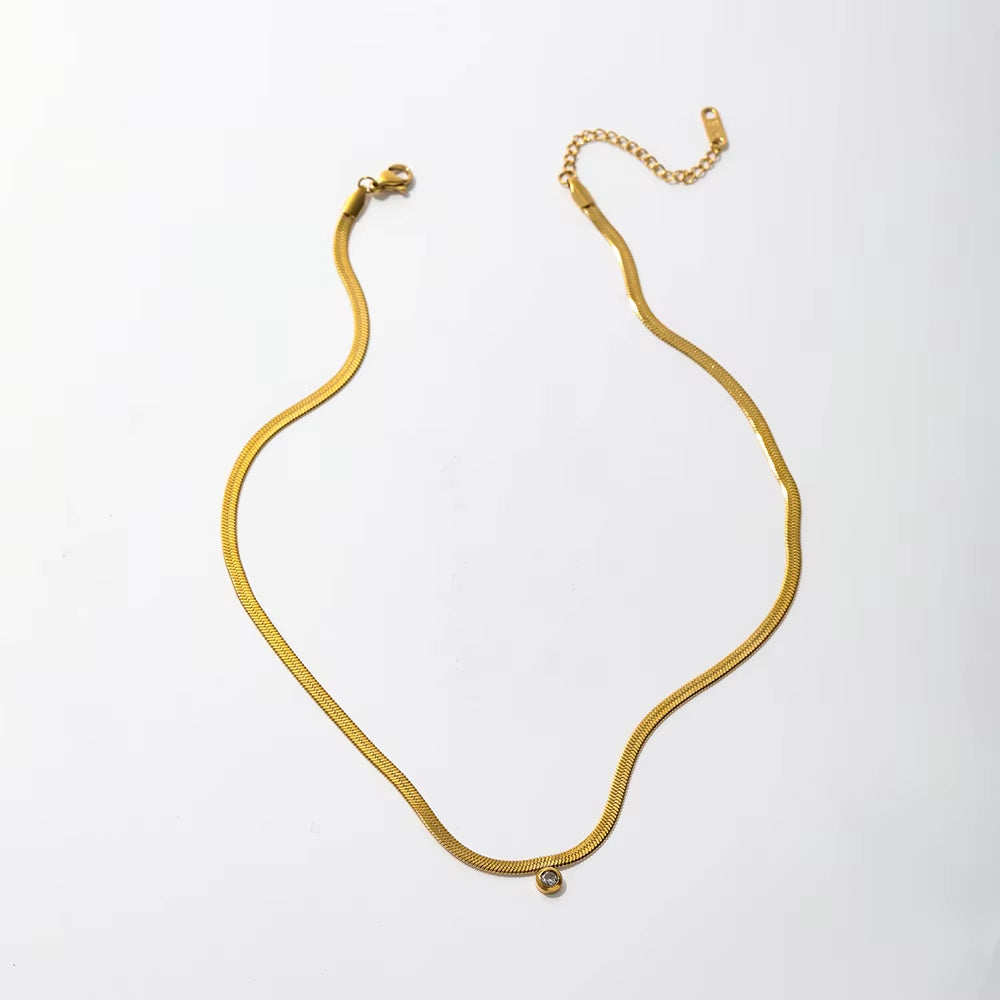 Joolim 18K Gold Plated Jewelry Dainty Zirconia Weld Snake Chain Necklace Stainless Steel Jewelry