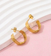 JOOLIM High End 18K Gold Plated Band C Wrinkle Chunky Hoop Earring Jewelry Stainless Steel for Women