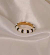 Joolim Jewelry 18K Gold Plated Black White Zebra Enamel Stainless Steel Rings for Women Tarnish Free