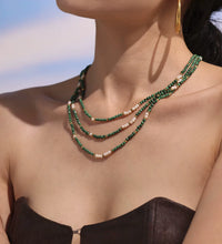Joolim 18K Gold Plated Malachite Freshwater Pearl Mixed Chain Stainless Steel Necklace Jewelry Wholesale