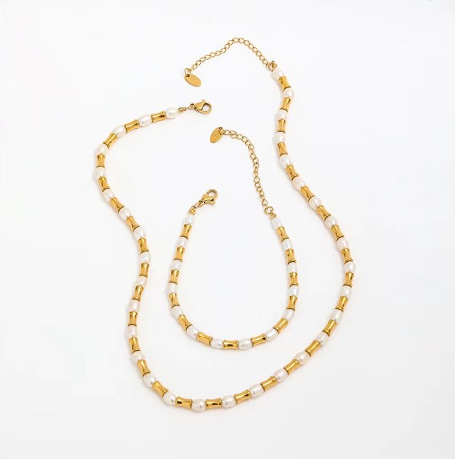 Joolim Jewelry 18K Gold Plated Freshwater Pearl Slim Waist Mixed Necklace Stainless Steel Jewelry Wholesale