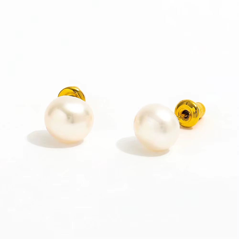 Trendy Earring 18K Gold Plated Single Big Natural Pearl Stud Earring Stainless Steel Fashion Jewelry Wholesale