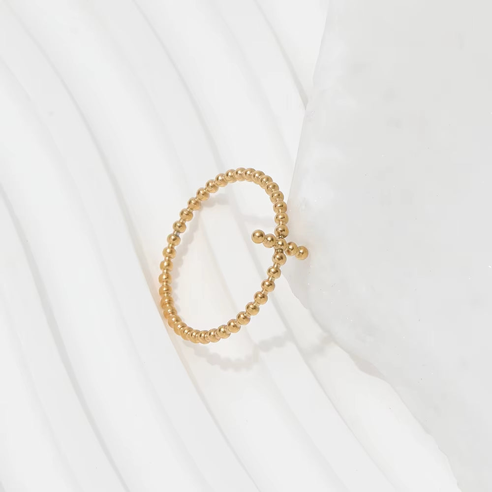 High End Pvd Gold Plated Tiny Dainty Cross Bead Stainless Steel Rings for Women Trendy Jewelry Wholesale