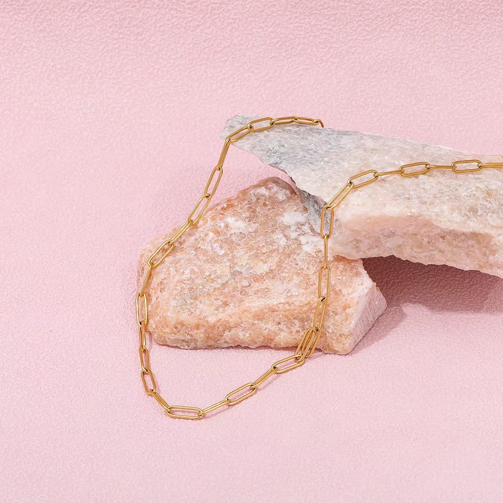 Joolim Jewelry Gold Plated Statement Paper Pin Link Chain Adjustable Necklace Stainless Steel Jewelry Wholesale