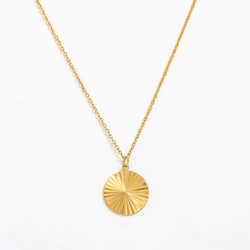 18K Gold Plated round Gear Pendant Necklace Stainless Steel Necklace Wholesale Fast Shipping Jewelry