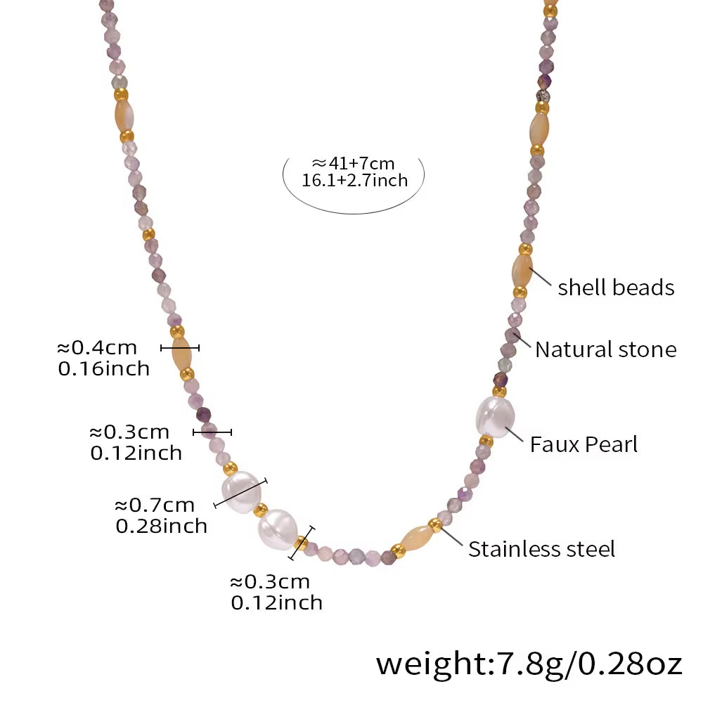 Joolim 18K Gold Plated Irregular Natural Stone Imitation Pearl Stainless Steel Dainty Chain Heart Necklace Jewelry