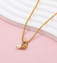 Joolim Jewelry 18K Gold Plated Fresh Water Pearl Pendant Toggle Bead Chain Necklace Stainless Steel Jewelry