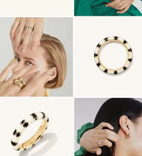 Joolim Jewelry 18K Gold Plated Black White Zebra Enamel Stainless Steel Rings for Women Tarnish Free