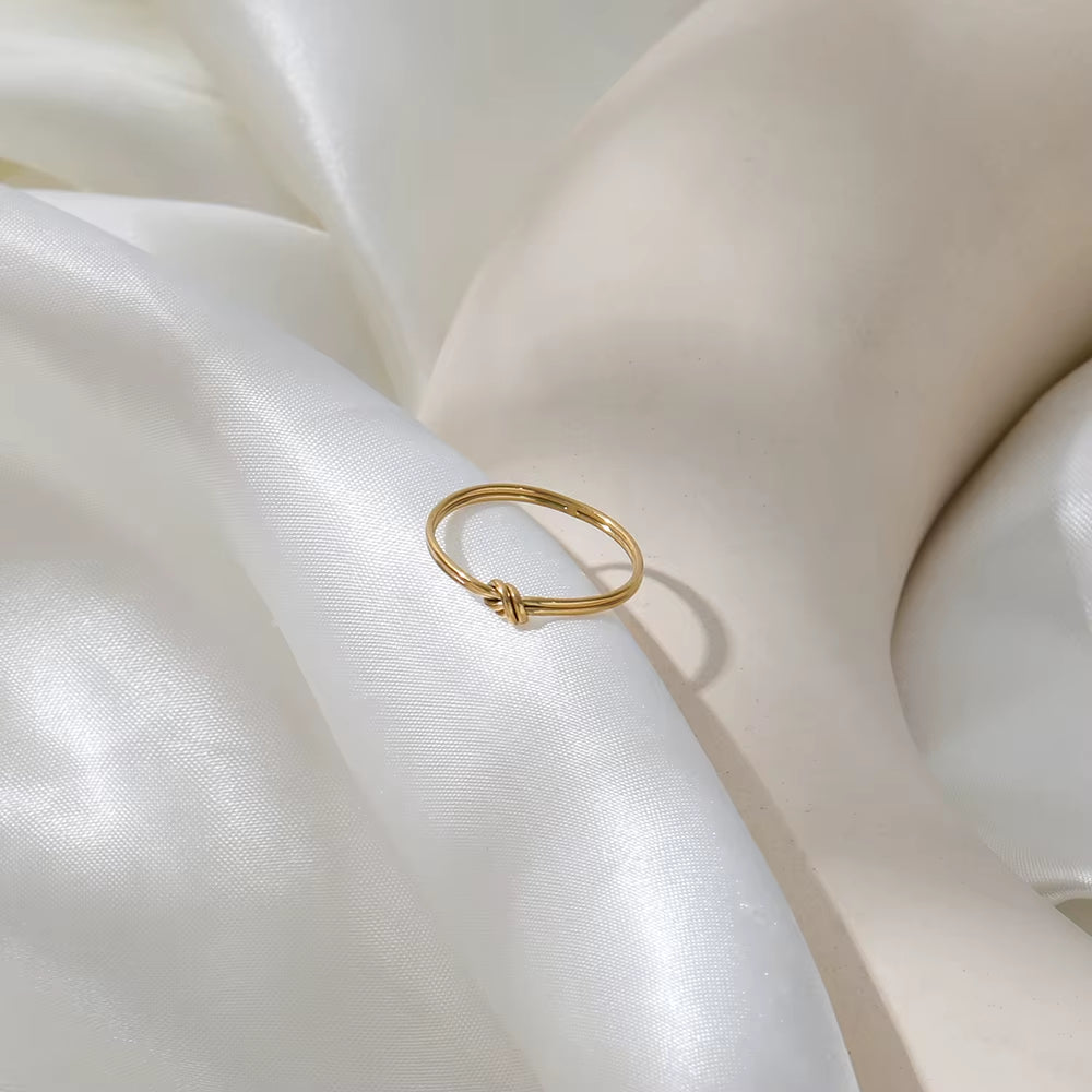 High End PVD 18K Gold Plated Dainty Knot Stainless Steel Rings for Women Trendy Jewelry