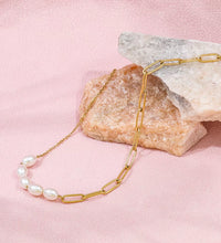 High End 18K Gold Plated Jewelry Wholesale Pearl Paper Pin Mixed Chain Necklace Asymmetric Stainless Steel Fashion Jewelry