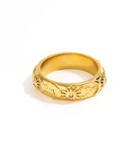 Joolim JLR0131 High-End 18K Gold Plated Cubic Zirconia Stainless Steel Rings Antique Vintage Retro Style Moon Star Trendy
