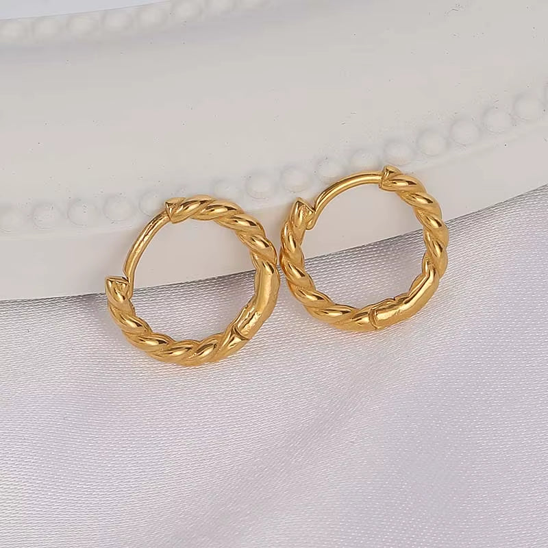 18K Pvd Dainty Thin Classic Rope Chain Stainless Steel Hoop Earring Versatile Fashion Jewelry