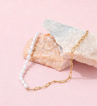 Waterproof & Tarnish Free 18K Gold Plated Paper Clip Freshwater Pearl Joint Necklace Trendy Stainless Steel Jewelry Wholesale