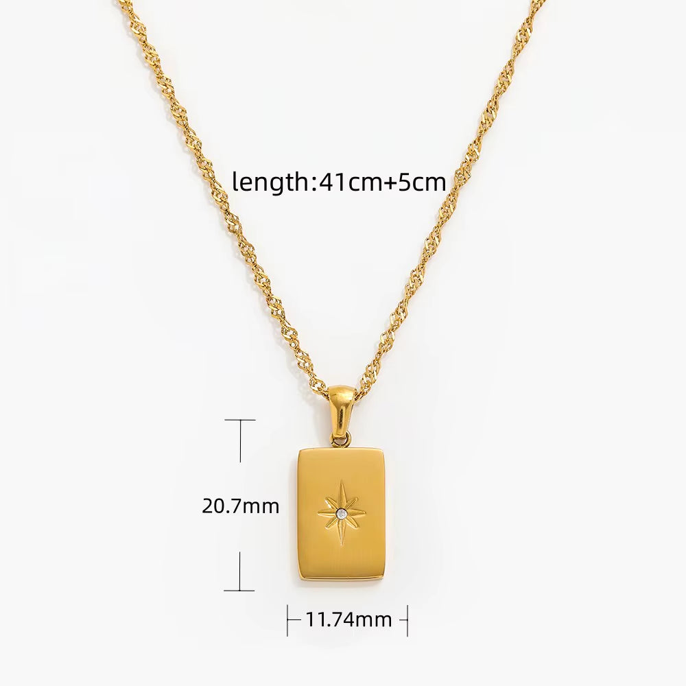 Joolim Jewelry 18K Gold PVD Plated North Star Rectangle Necklace Stainless Steel Necklace Tarnish Free Waterproof Gold Jewelry