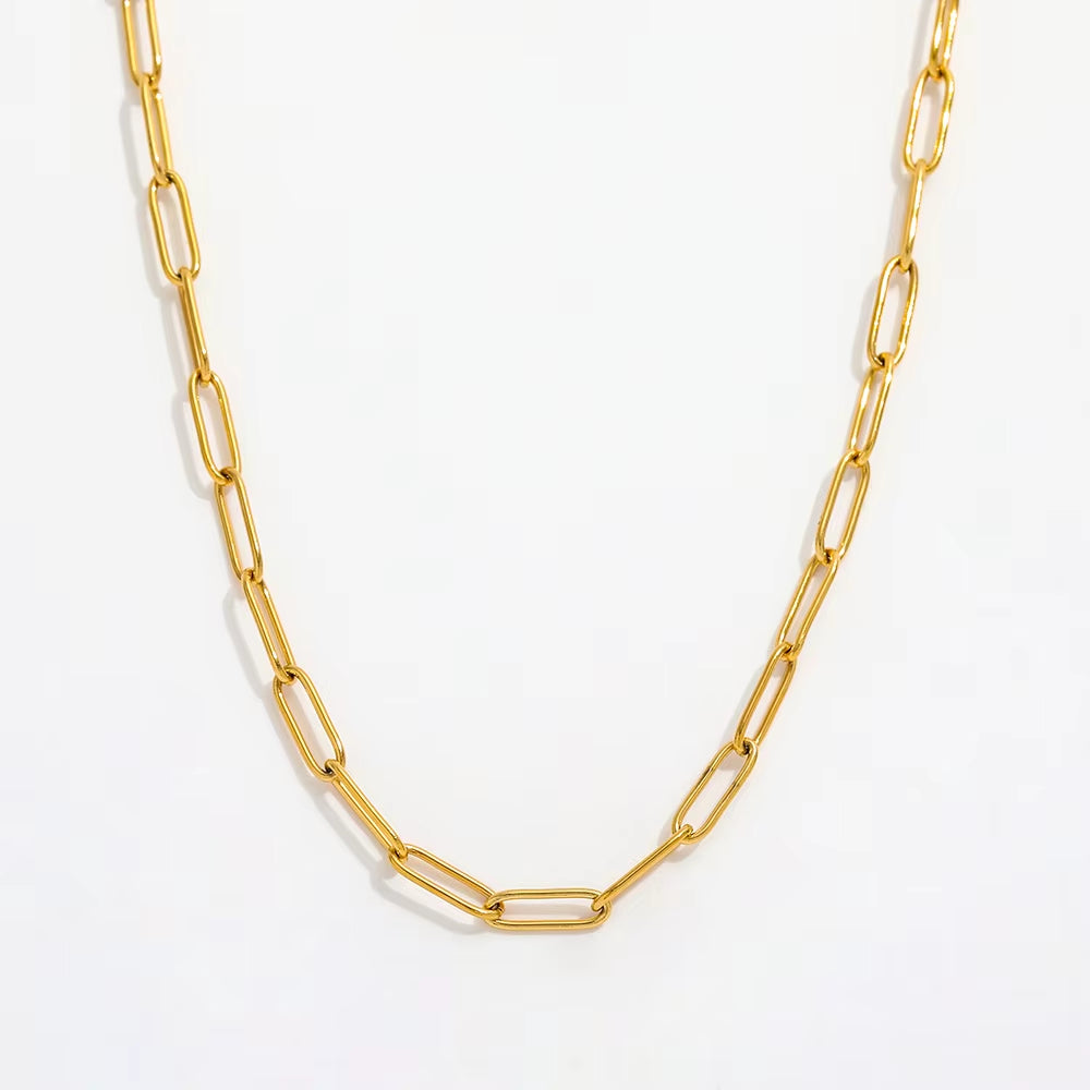 Joolim Jewelry Gold Plated Statement Paper Pin Link Chain Adjustable Necklace Stainless Steel Jewelry Wholesale
