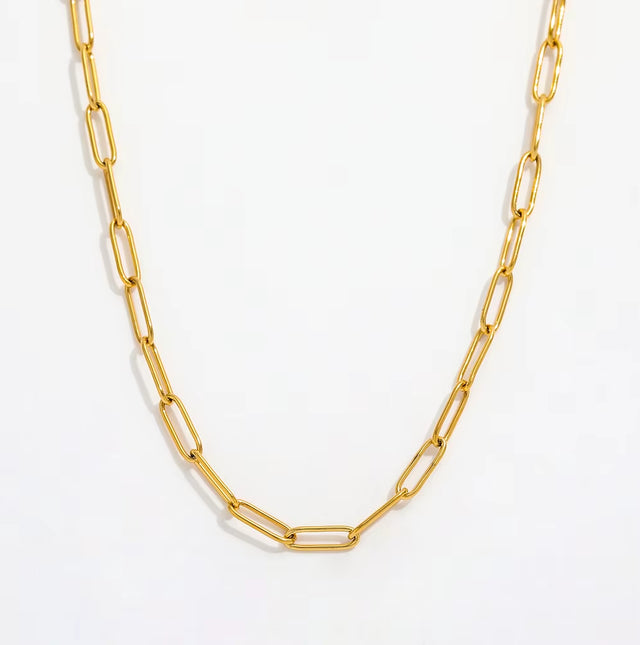 Joolim Jewelry Gold Plated Statement Paper Pin Link Chain Adjustable Necklace Stainless Steel Jewelry Wholesale