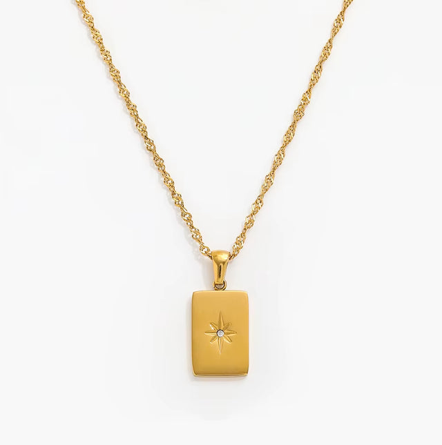Joolim Jewelry 18K Gold PVD Plated North Star Rectangle Necklace Stainless Steel Necklace Tarnish Free Waterproof Gold Jewelry