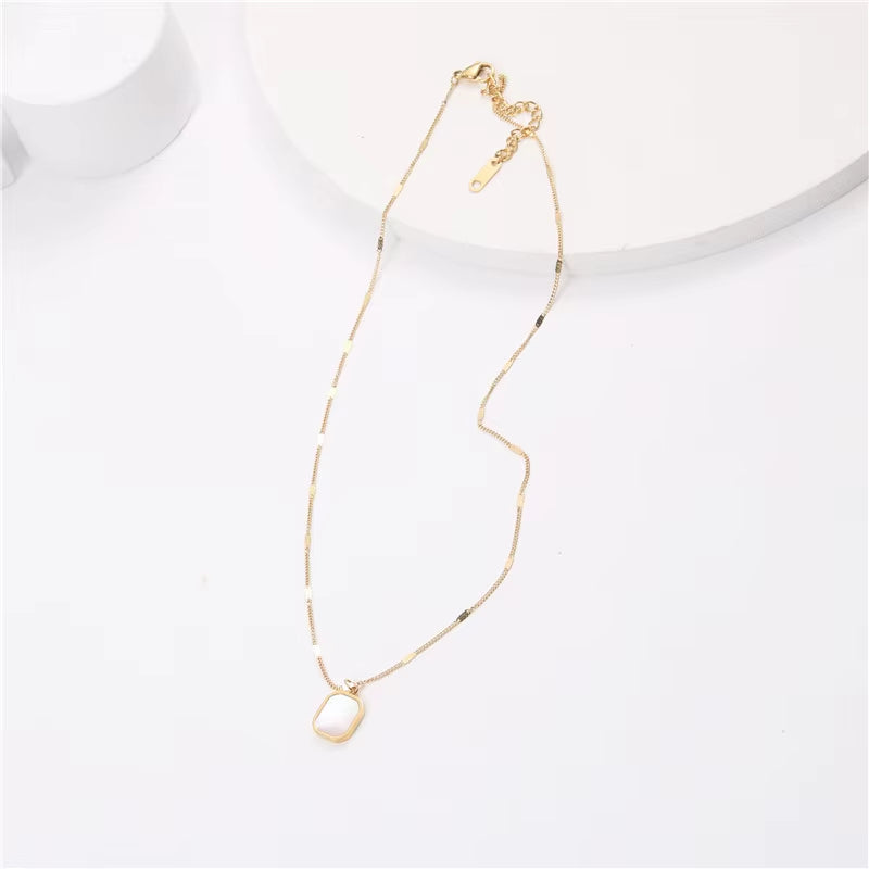 Joolim 18K Gold Plated Dainty White Rectangle Shell Pendant Necklace Stainless Steel Jewelry Wholesale