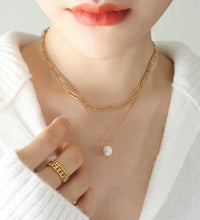 JOOLIM Ready to Ship High End 18K Gold Plated Stainless Steel Single Fresh Water Pearl Pendant Double-Layer Chain Necklace