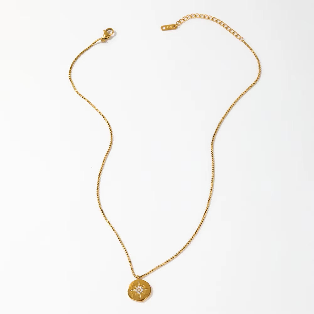 18K Gold Plated Starburst Stainless Steel Pendant Necklace Trendy Jewelry Dainty Pendant Necklace