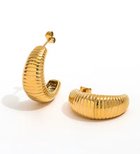 Joolim 18K Gold Plated Wholesale Waterproof Fashion Simple Pleated Pattern C-Shaped Hoop Earring Stainless Steel Jewelry