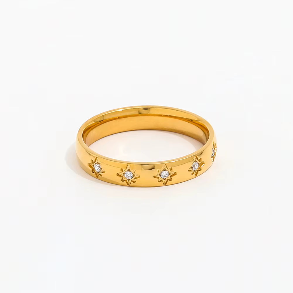 Joolim Jewelry Wholesale 18K Gold Plated Star Zirconia Stainless Steel Ring for Women Dainty Ring