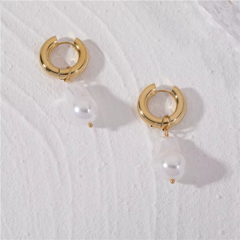 JOOLIM Waterproof Tarnish Free High End Imitation Irregular Baroque Pearl Drop Earring Stainless Steel Jewelry