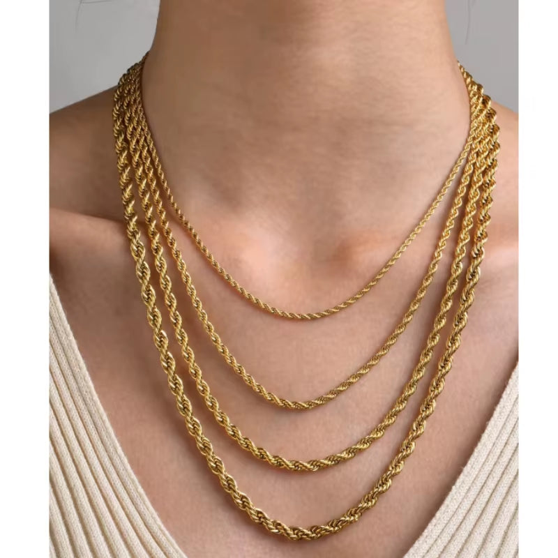 Joolim Jewelry 18K Gold Plated Simple Rope Chain Necklace Stainless Steel Stackable Jewelry Wholesale 2/3/4/5MM