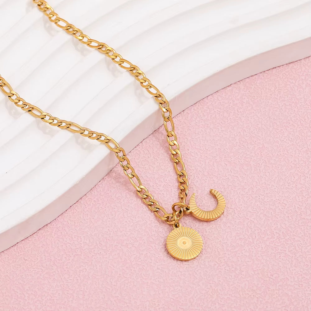 Customized Jewelry Gold Stylish PVD Plated Sun Star Stainless Steel Necklaces Trendy Women Jewelry