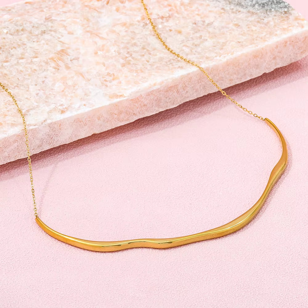Joolim Jewelry 18K Gold Plated Irregular Overlength Bar Pendant Dainty Chain Necklace Fashion Jewelry